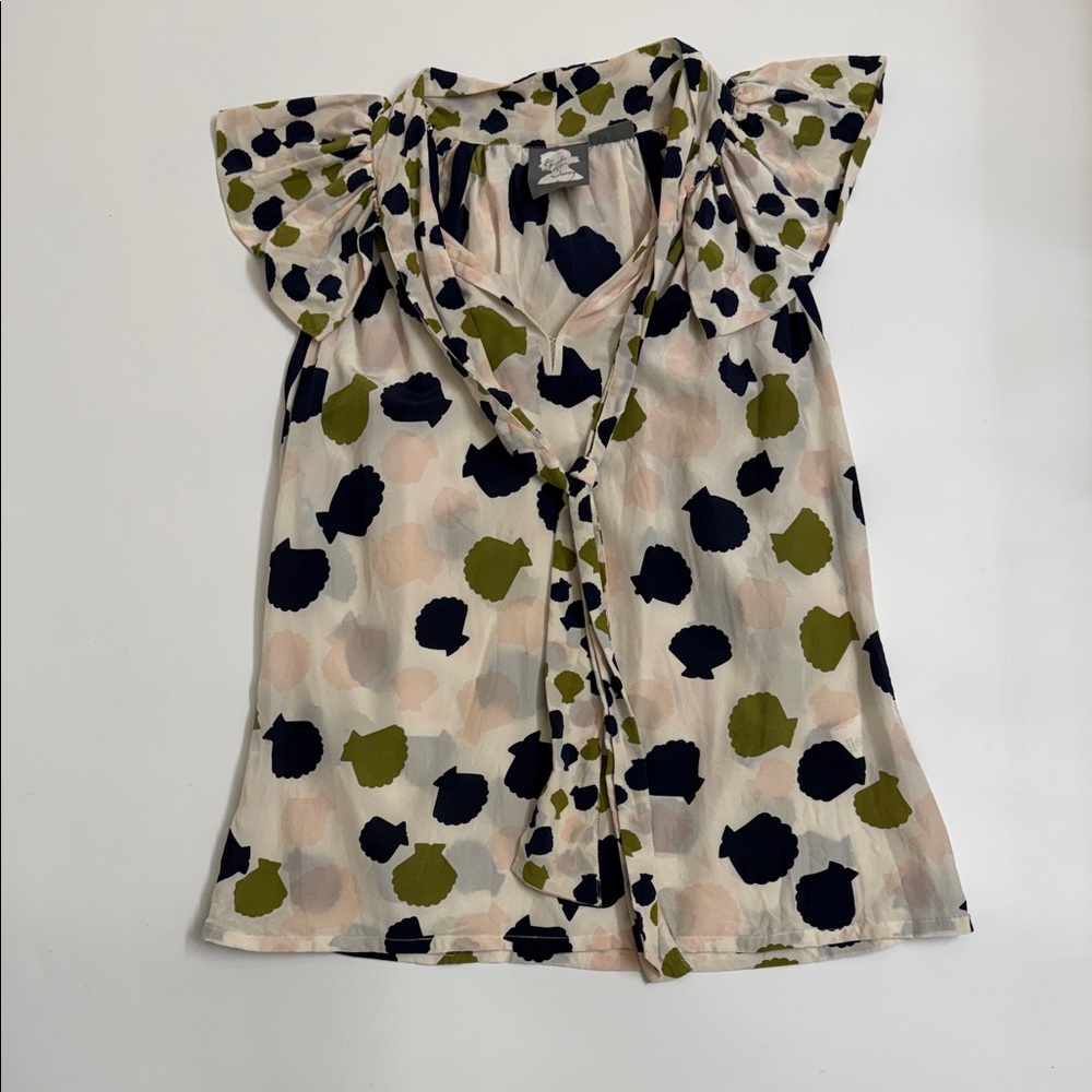 Girls From Savoy 100% Silk Shell Print‎ Ruffled Blouse S